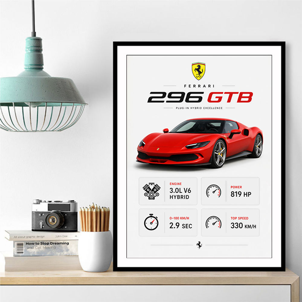 Ferrari 296 GTB Sports Car Wall Art
