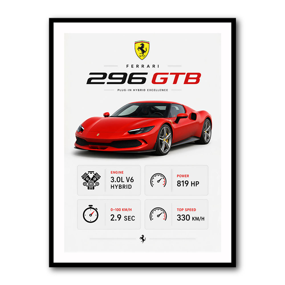 Ferrari 296 GTB Sports Car Wall Art