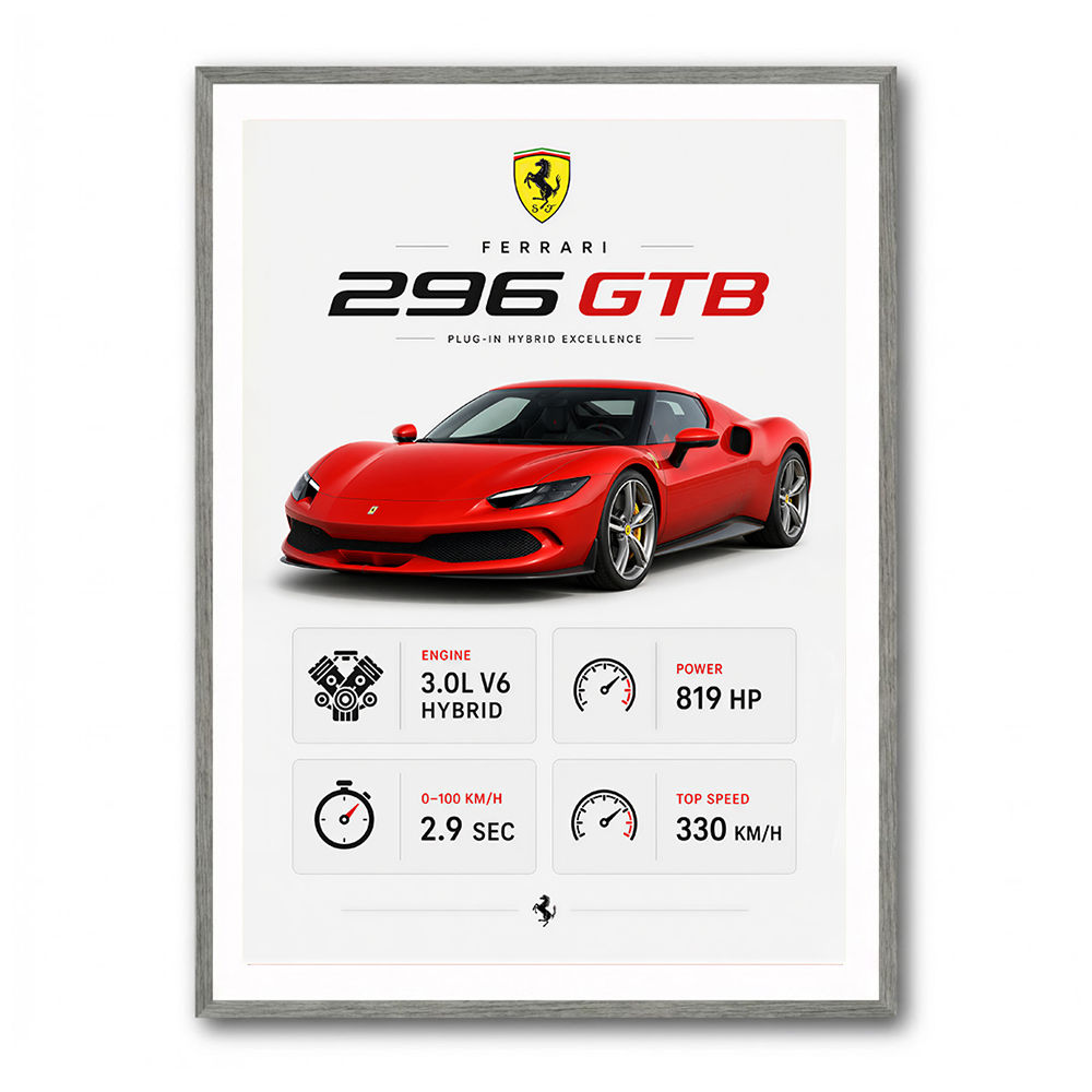 Ferrari 296 GTB Sports Car Wall Art