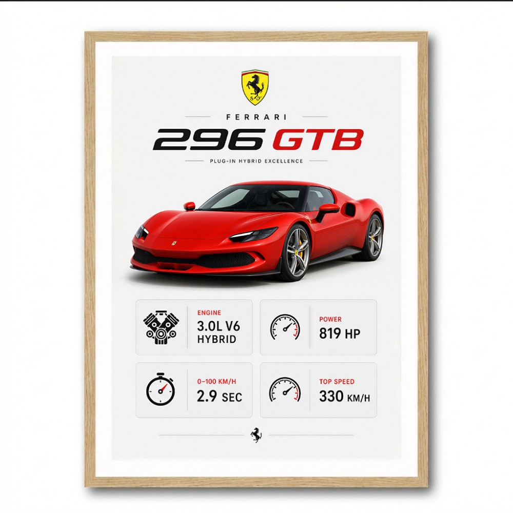 Ferrari 296 GTB Sports Car Wall Art