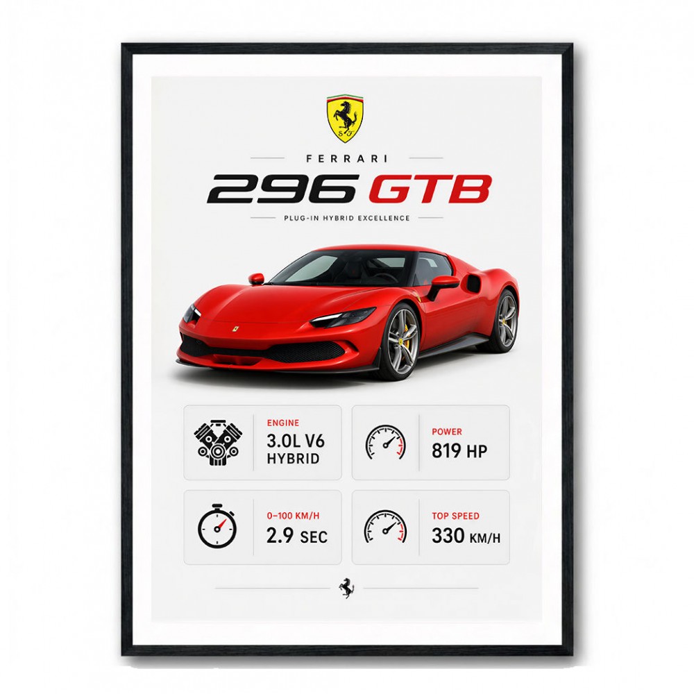 Ferrari 296 GTB Sports Car Wall Art
