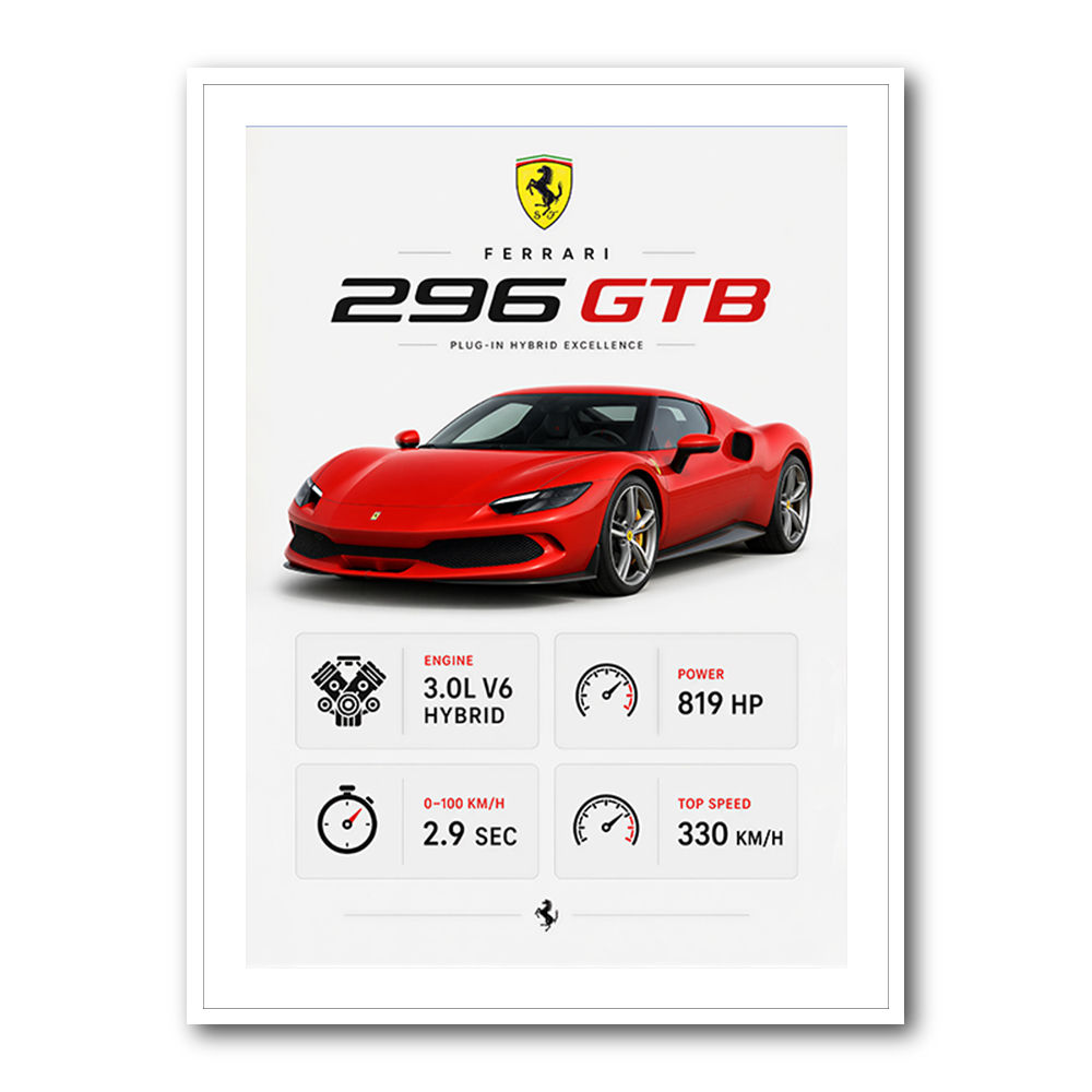 Ferrari 296 GTB Sports Car Wall Art