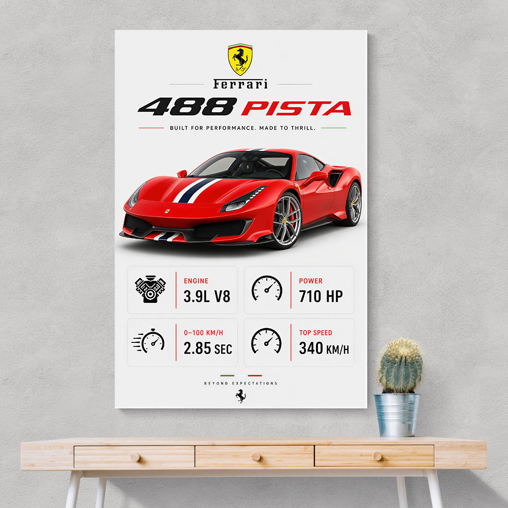 Ferrari 488 Pista Red Car Wall Art