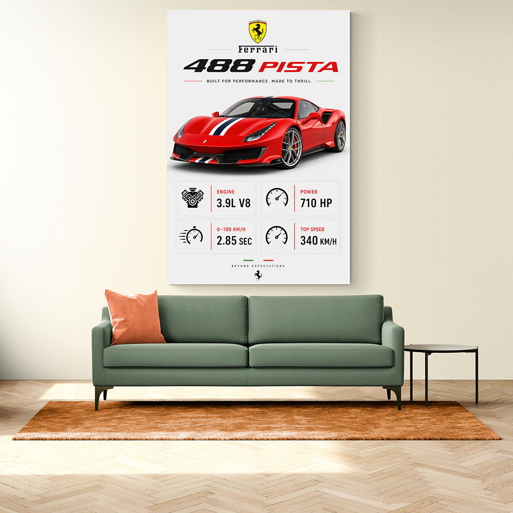 Ferrari 488 Pista Red Car Wall Art