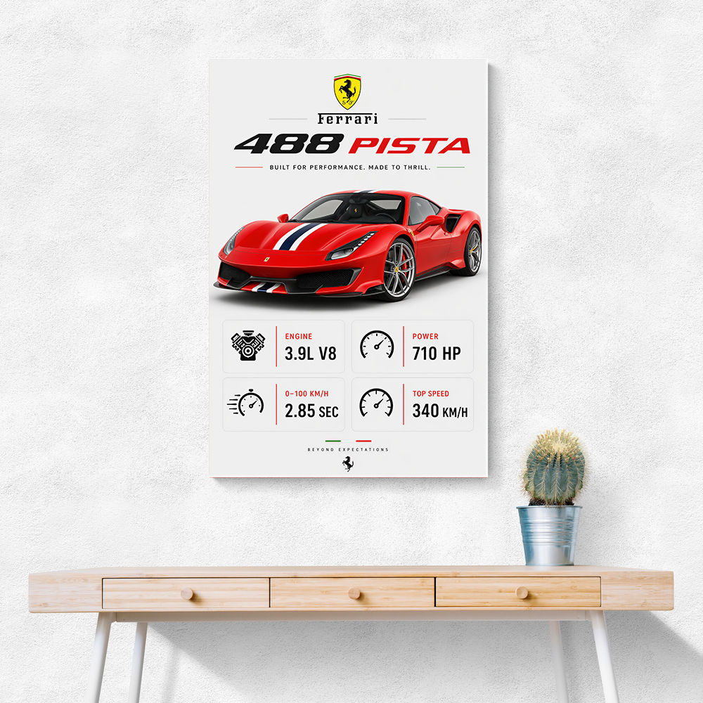 Ferrari 488 Pista Red Car Wall Art