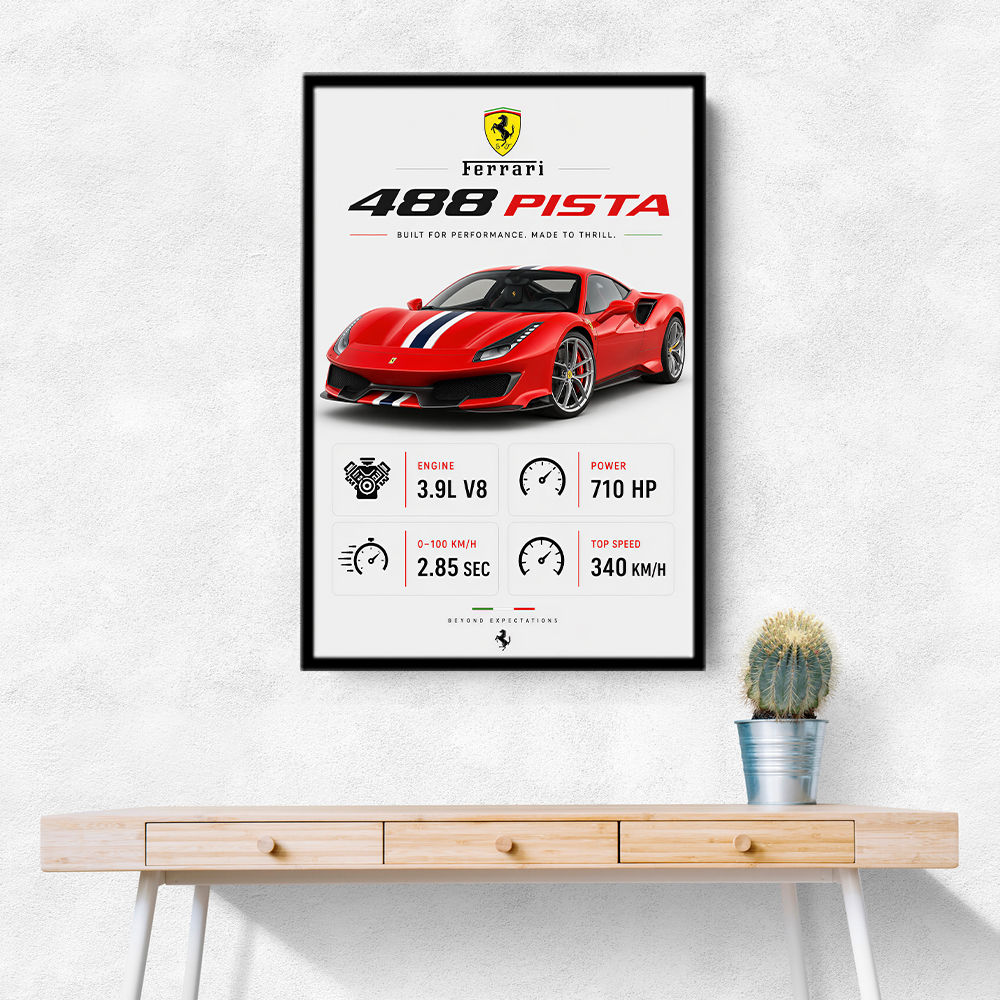 Ferrari 488 Pista Red Car Wall Art