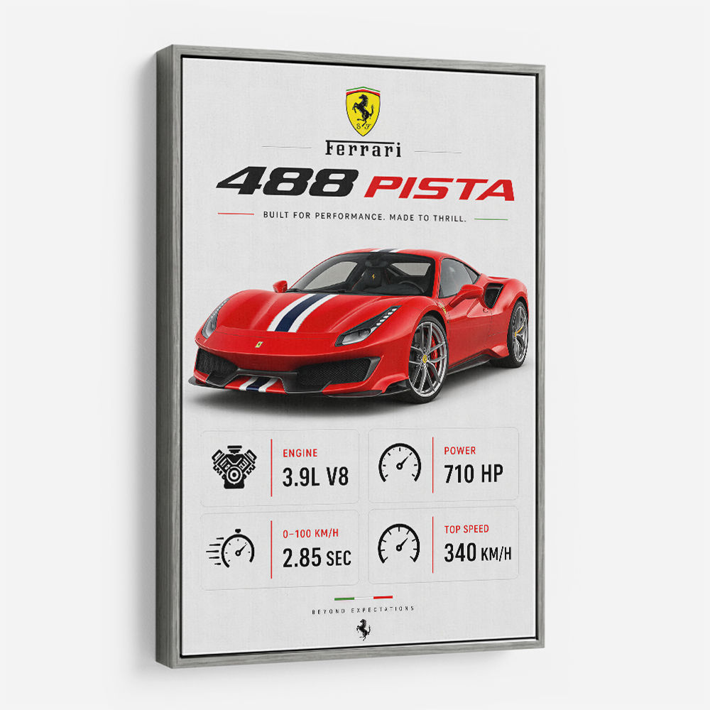 Ferrari 488 Pista Red Car Wall Art