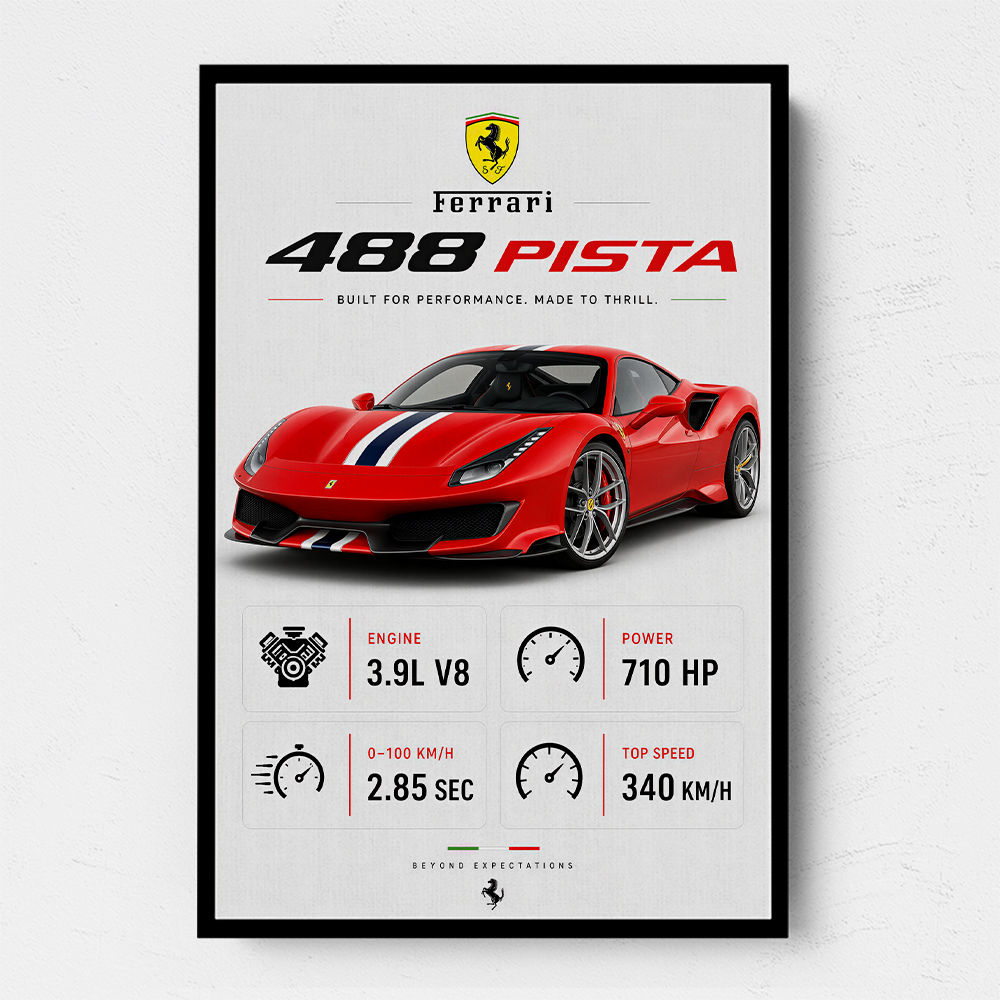 Ferrari 488 Pista Red Car Wall Art