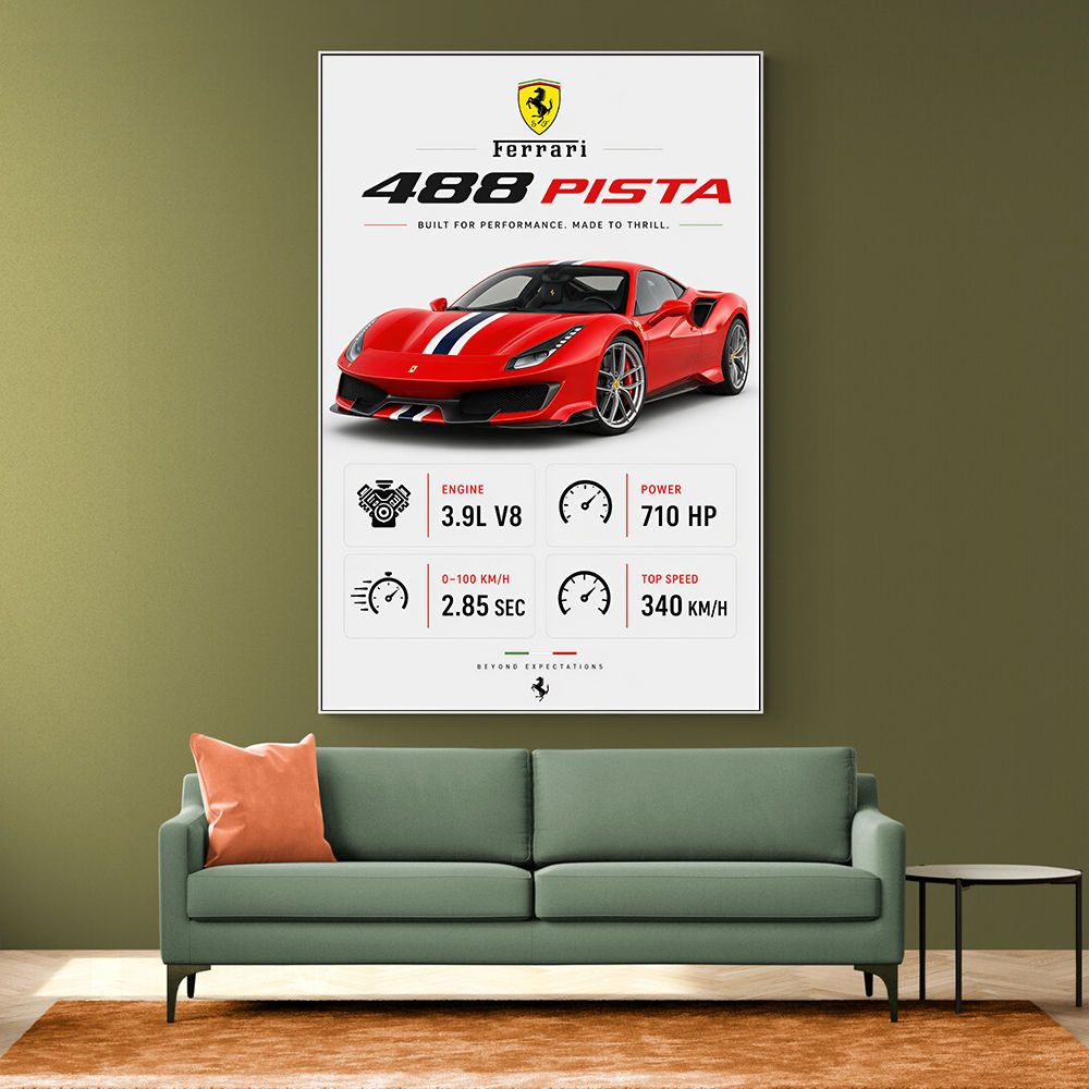 Ferrari 488 Pista Red Car Wall Art