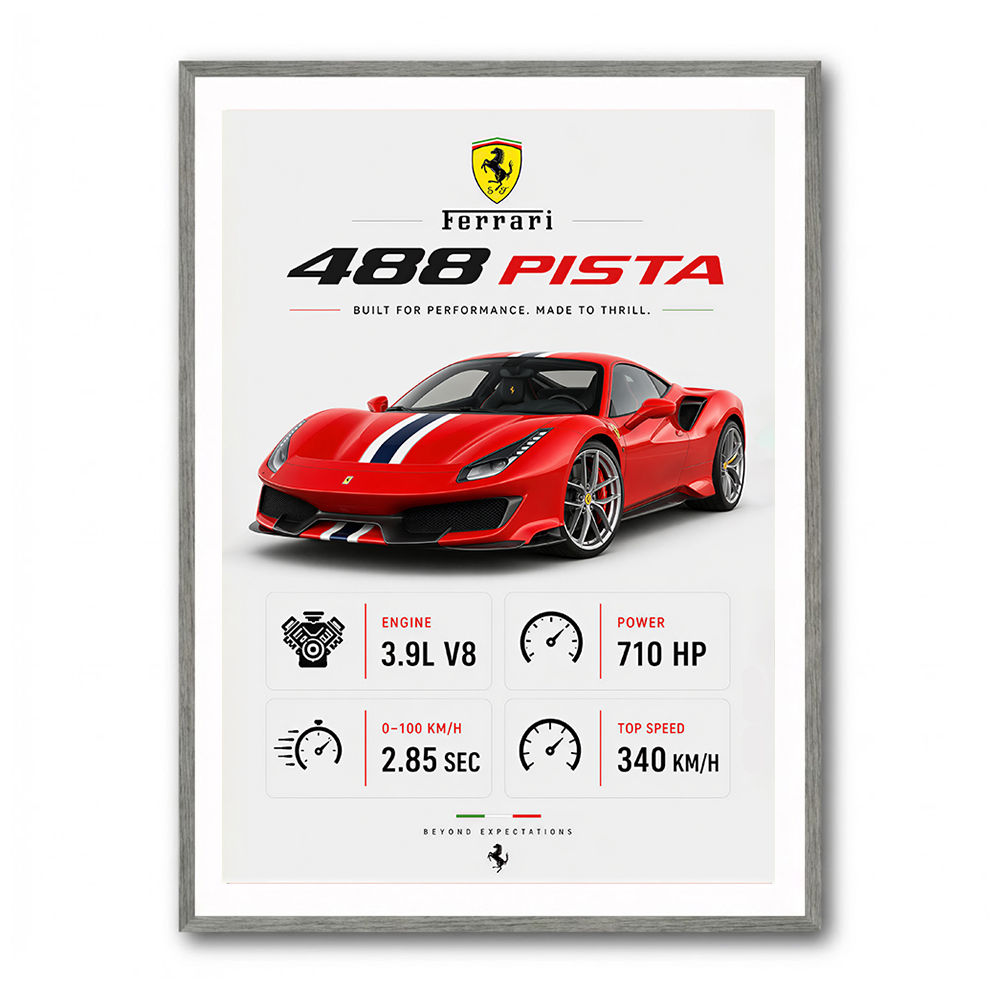 Ferrari 488 Pista Red Car Wall Art