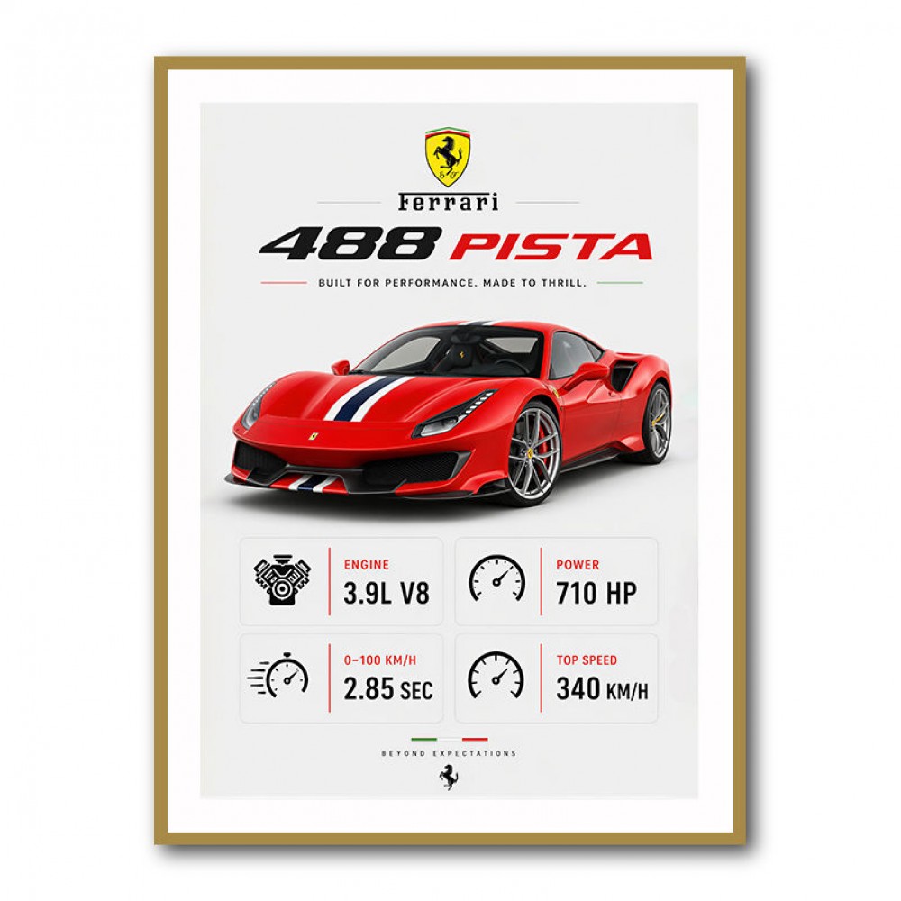 Ferrari 488 Pista Red Car Wall Art