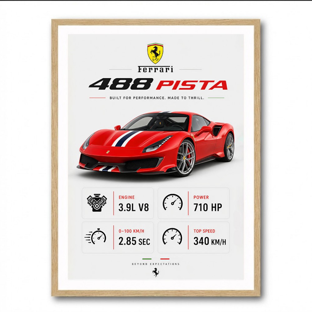 Ferrari 488 Pista Red Car Wall Art