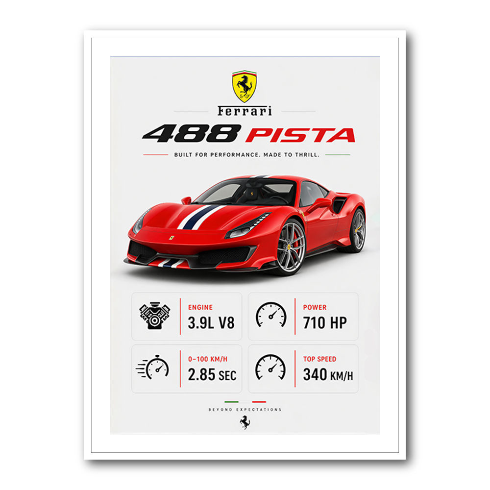 Ferrari 488 Pista Red Car Wall Art