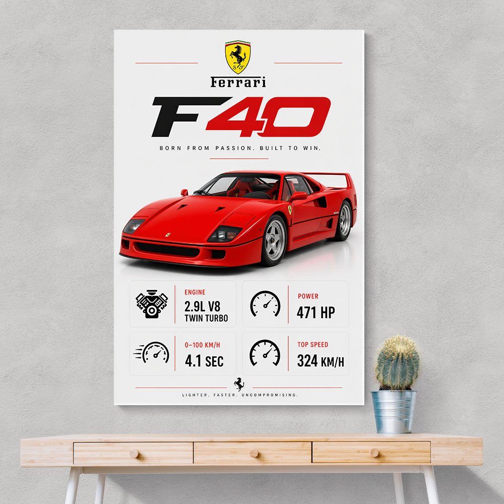 Ferrari F40 Sports Car Wall Art