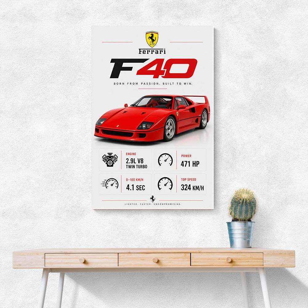 Ferrari F40 Sports Car Wall Art