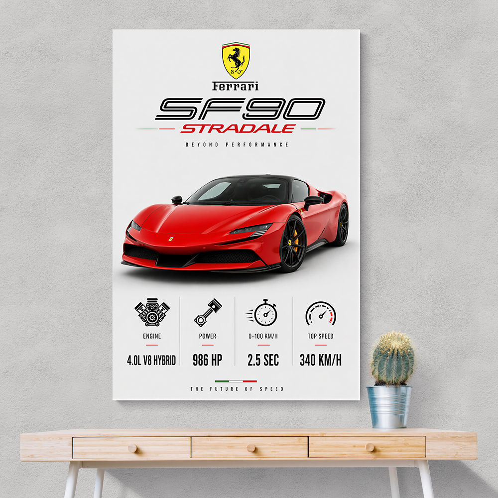 Ferrari SF90 Stradale Red Sports Car Wall Art