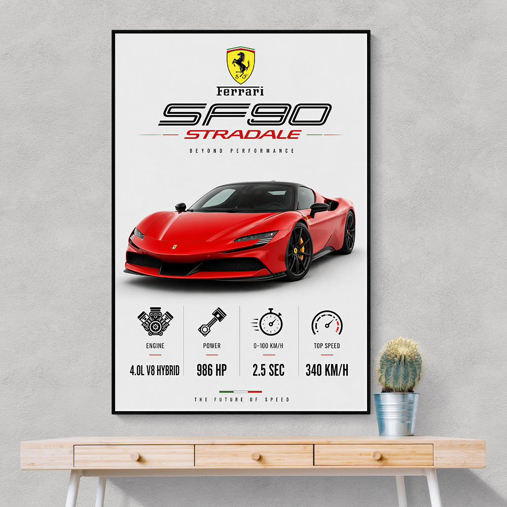 Ferrari SF90 Stradale Red Sports Car Wall Art