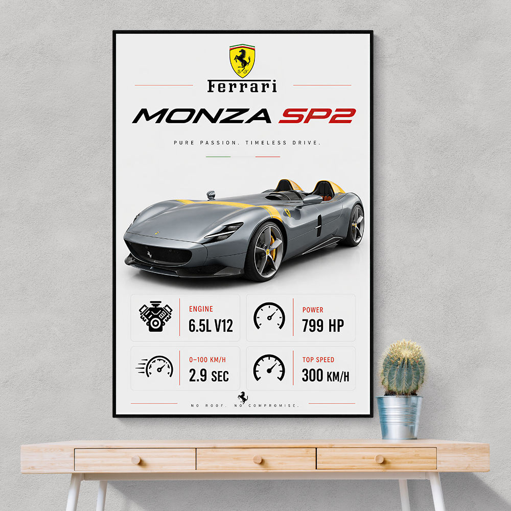 Monza SP2 Silver Yellow Stripes Wall Art