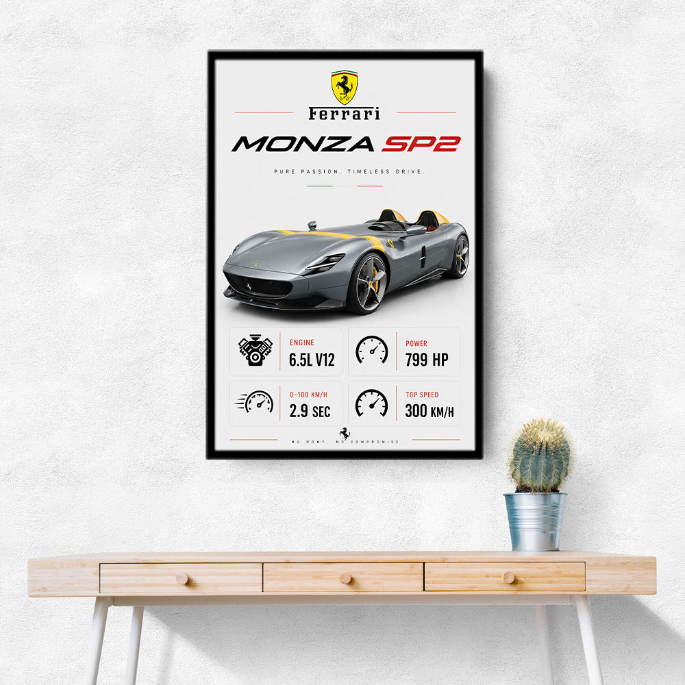Monza SP2 Silver Yellow Stripes Wall Art