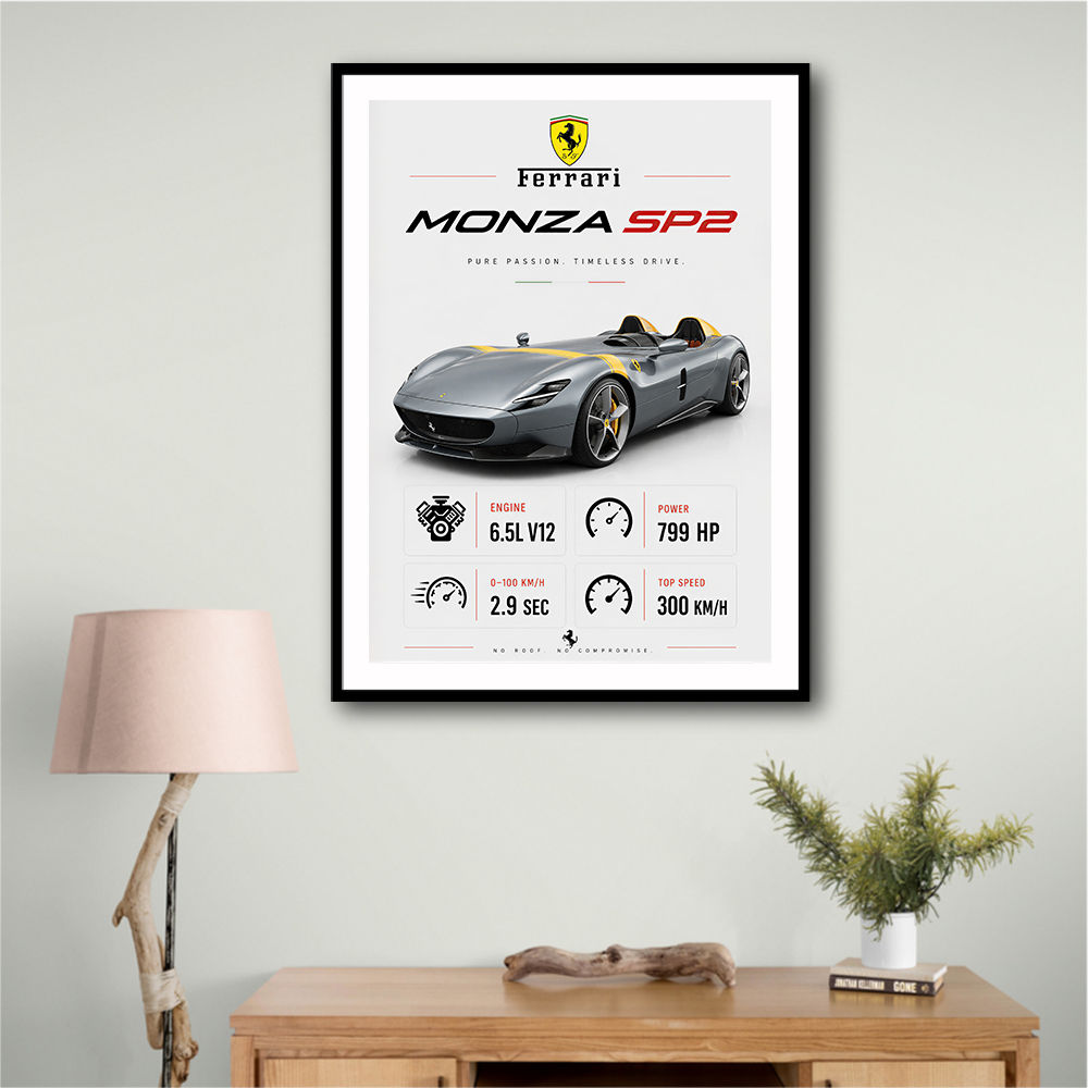 Monza SP2 Silver Yellow Stripes Wall Art