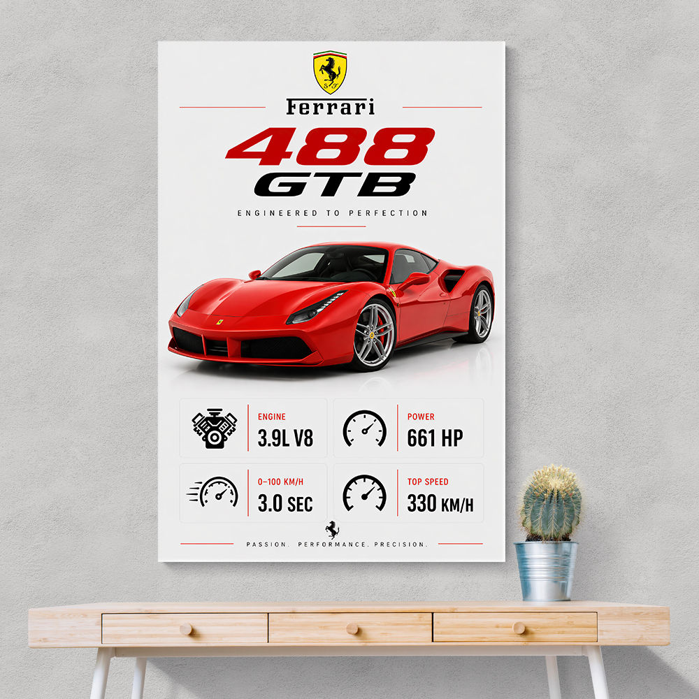 Ferrari 488 GTB Stats Wall Art