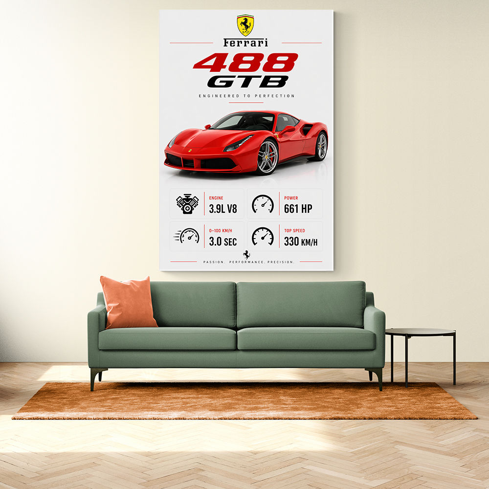 Ferrari 488 GTB Stats Wall Art