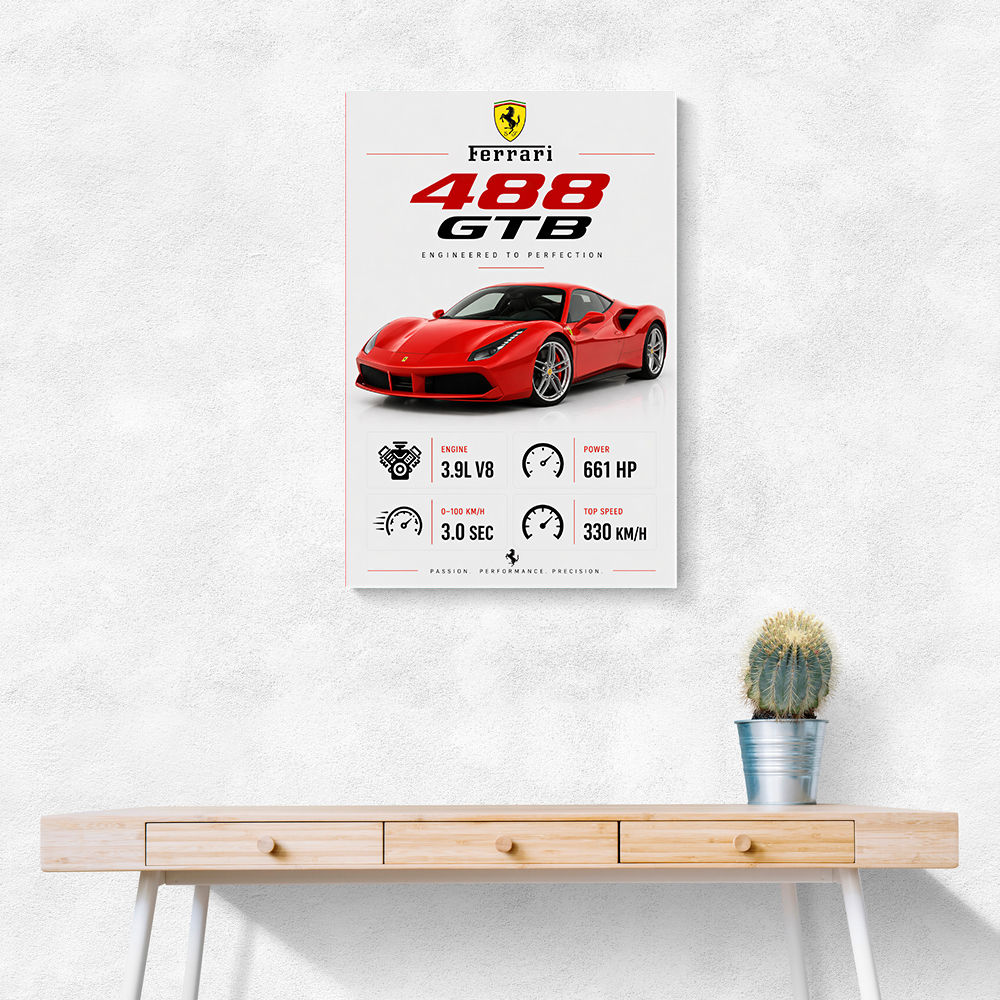 Ferrari 488 GTB Stats Wall Art