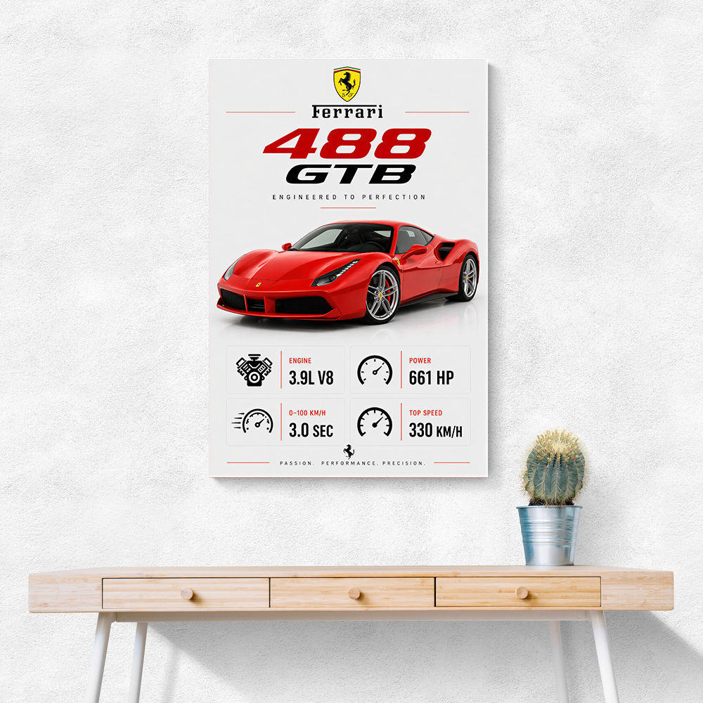 Ferrari 488 GTB Stats Wall Art