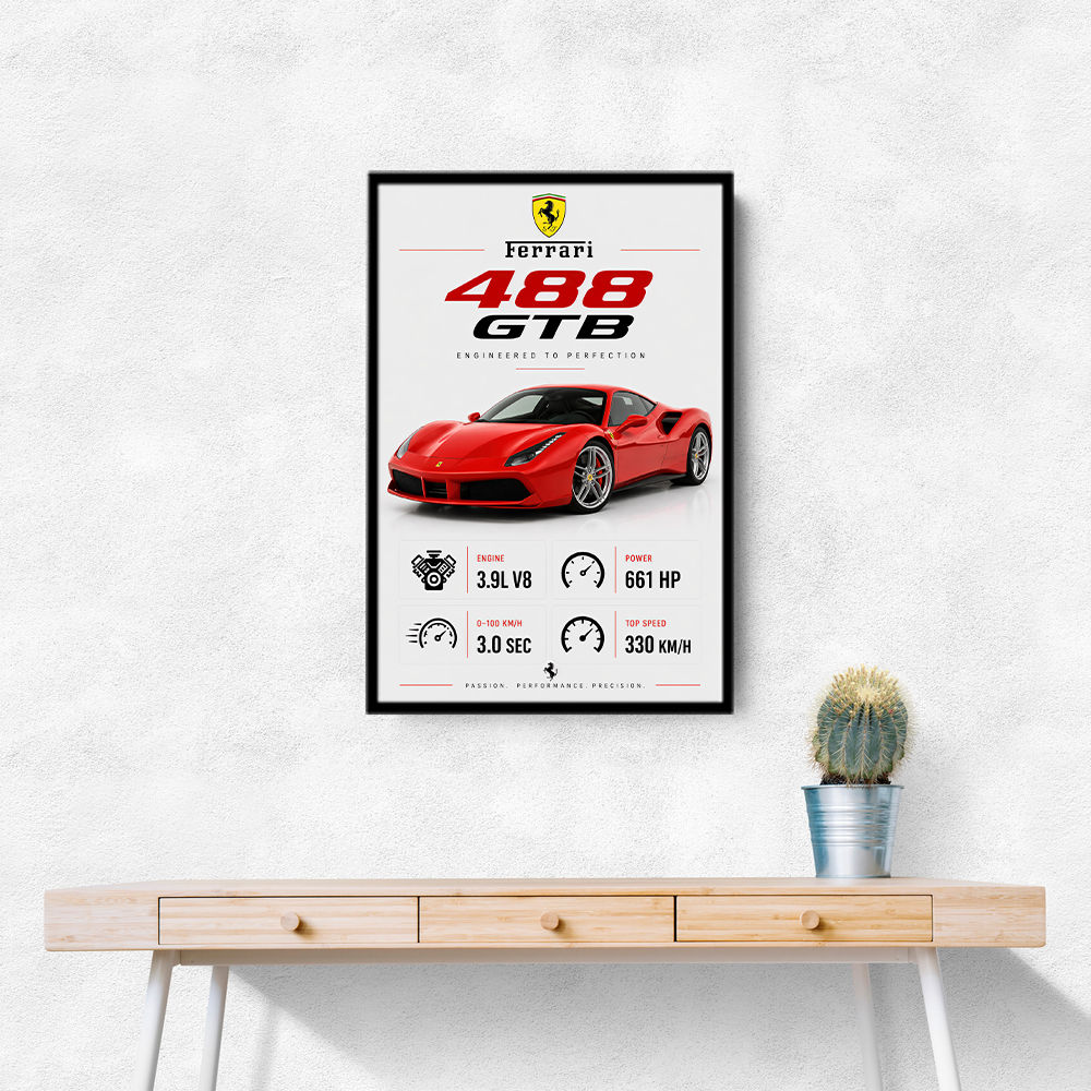 Ferrari 488 GTB Stats Wall Art