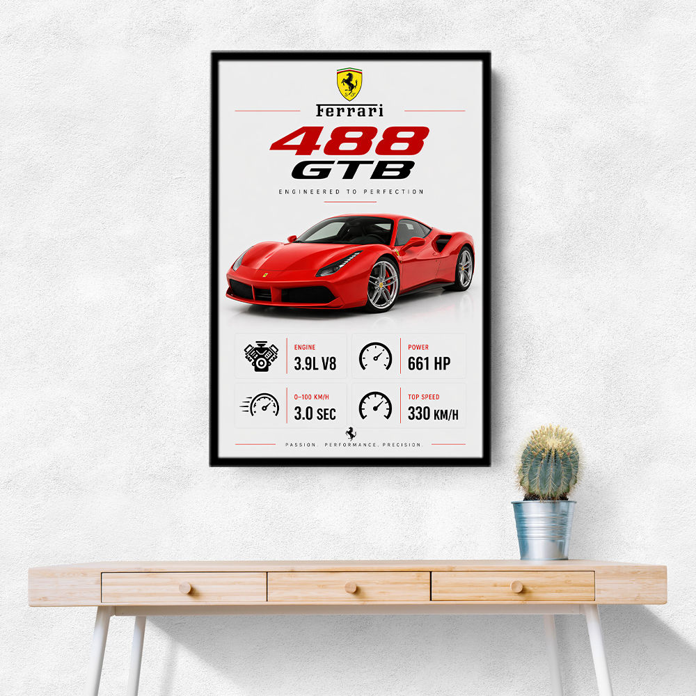 Ferrari 488 GTB Stats Wall Art