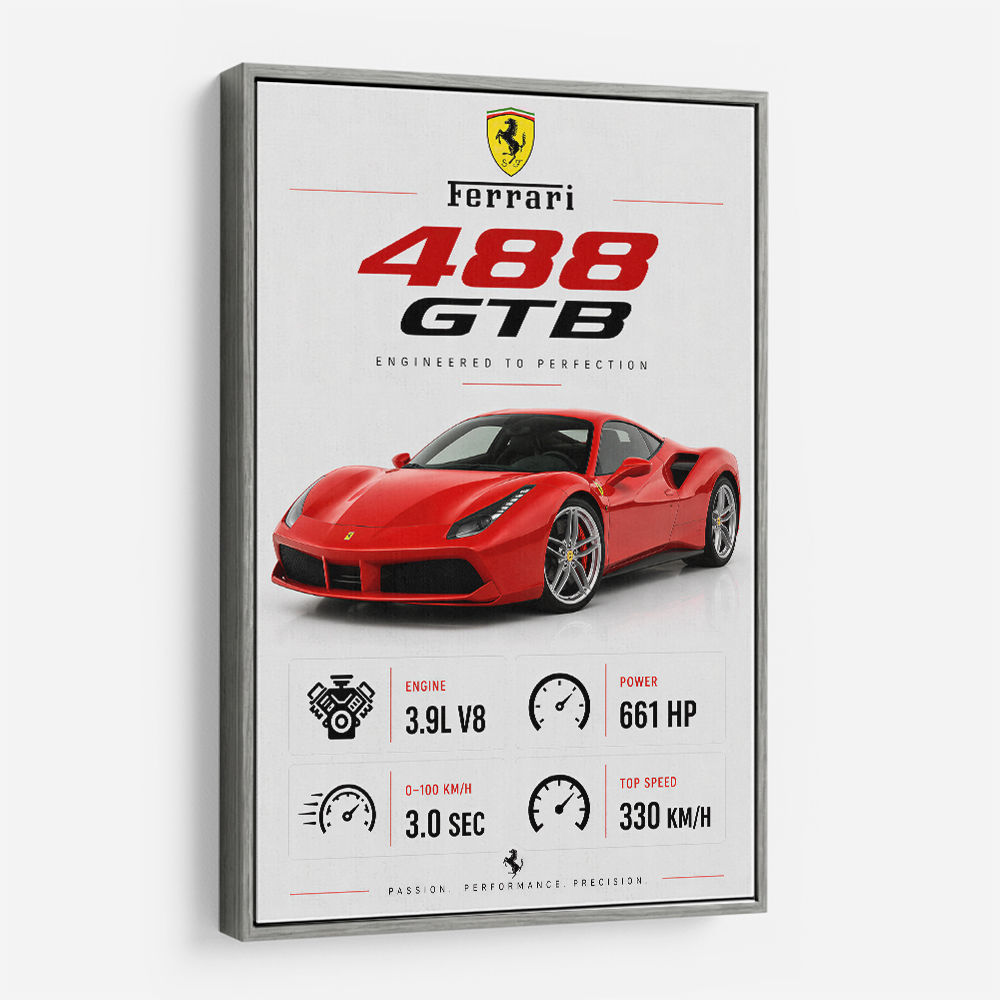 Ferrari 488 GTB Stats Wall Art