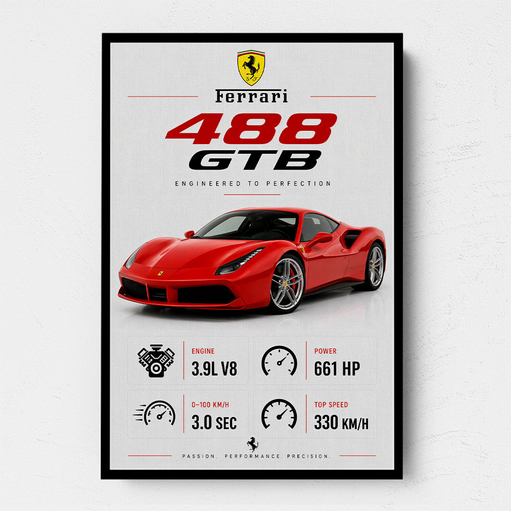 Ferrari 488 GTB Stats Wall Art