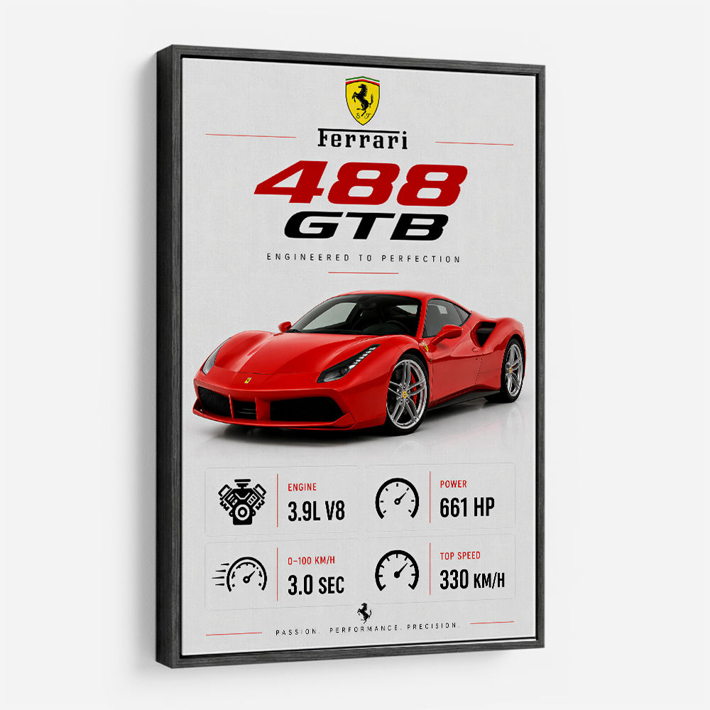 Ferrari 488 GTB Stats Wall Art