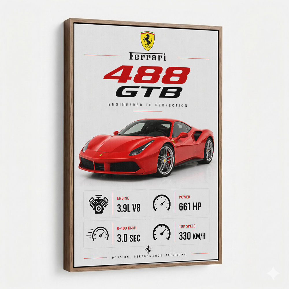 Ferrari 488 GTB Stats Wall Art