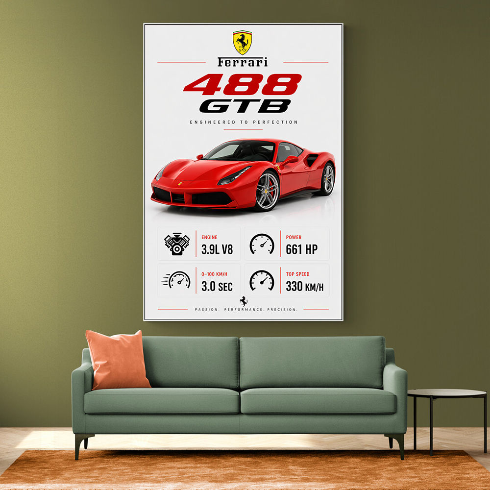 Ferrari 488 GTB Stats Wall Art