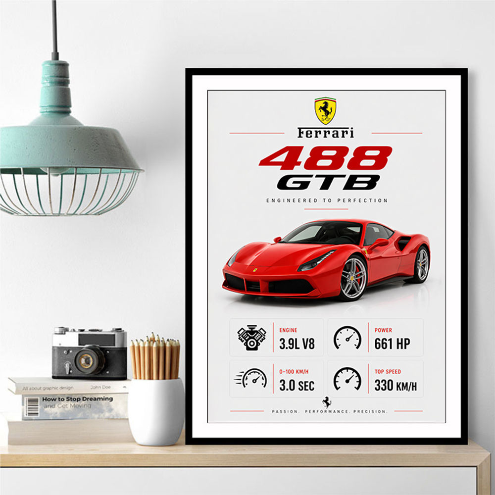 Ferrari 488 GTB Stats Wall Art