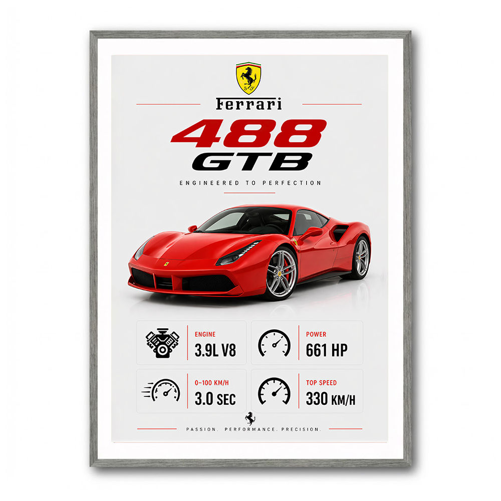 Ferrari 488 GTB Stats Wall Art