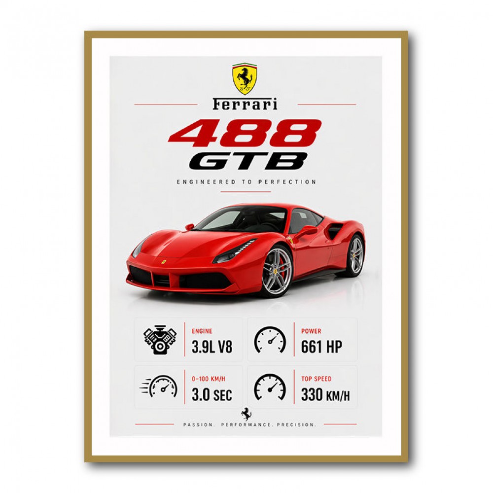 Ferrari 488 GTB Stats Wall Art