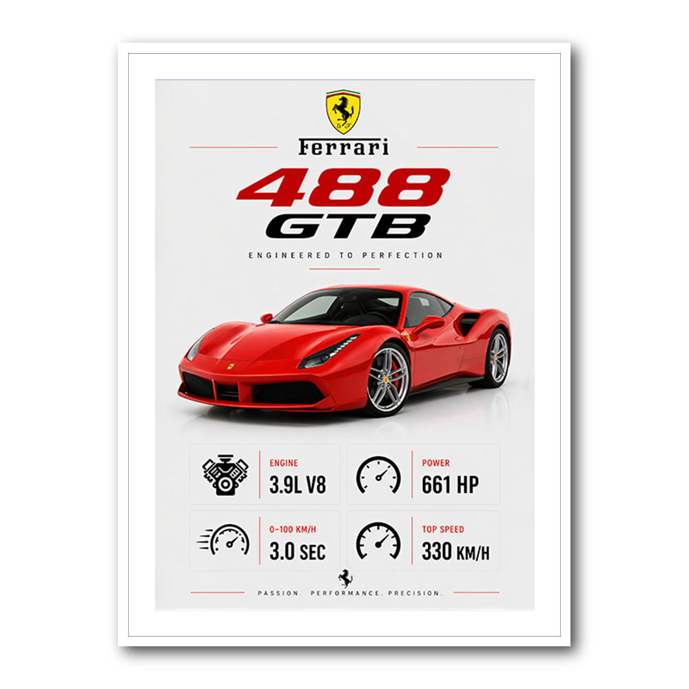 Ferrari 488 GTB Stats Wall Art