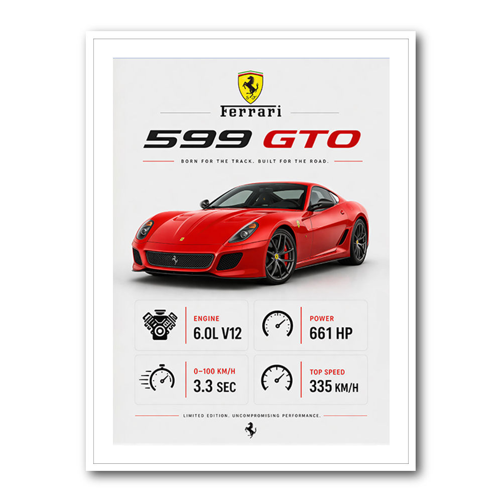Ferrari 599 GTO Stats Wall Art