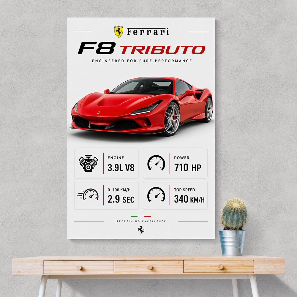 Ferrari F8 Tributo Infographic Wall Art