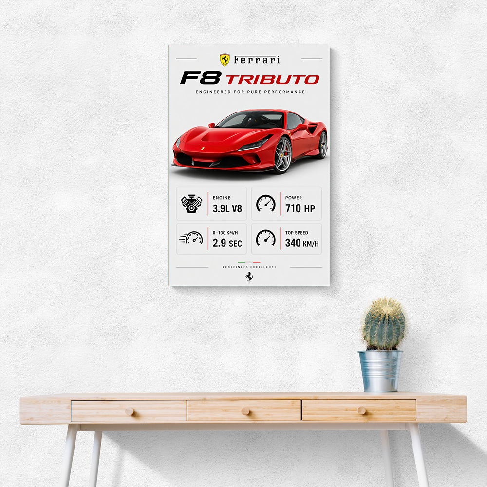 Ferrari F8 Tributo Infographic Wall Art