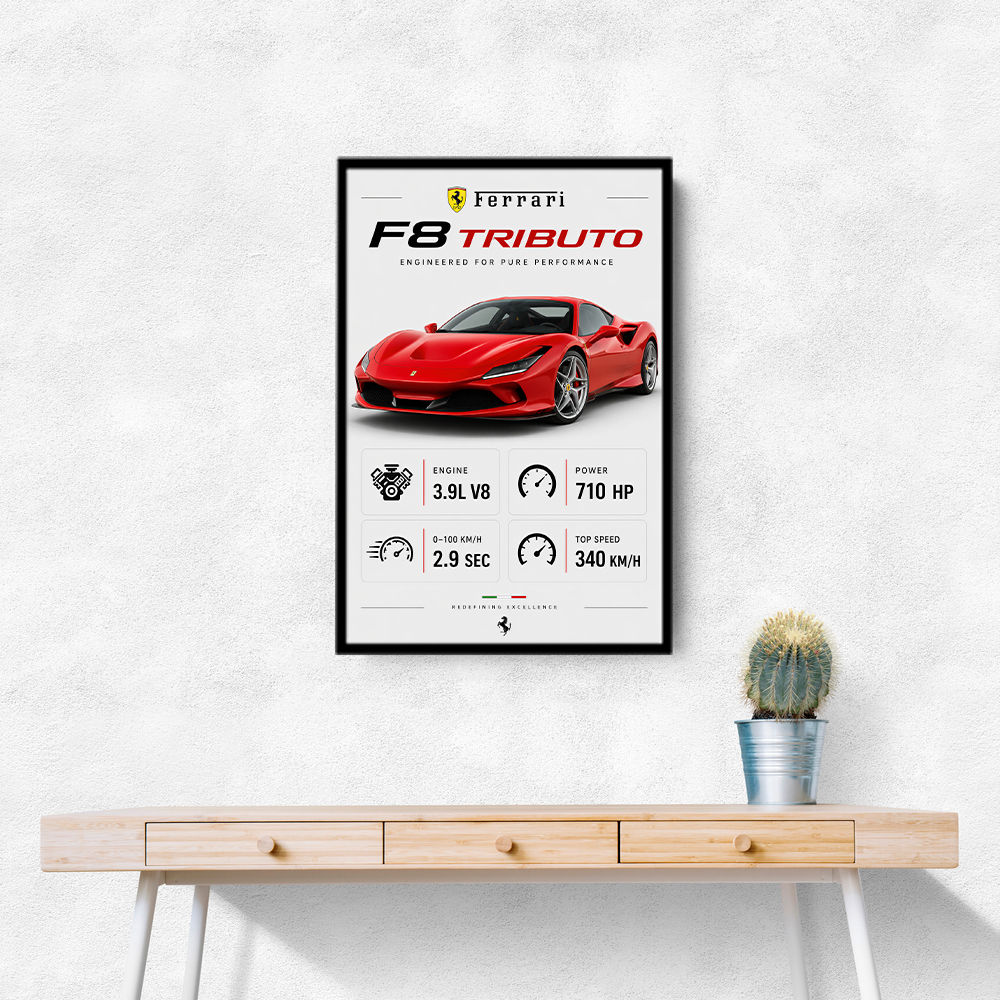 Ferrari F8 Tributo Infographic Wall Art