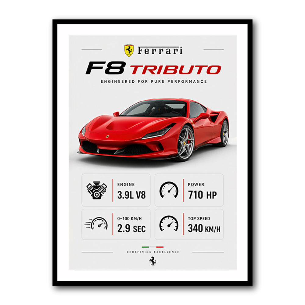 Ferrari F8 Tributo Infographic Wall Art