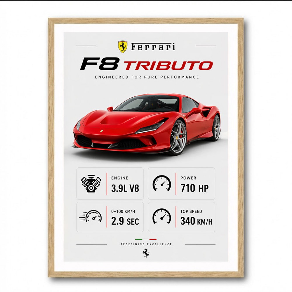 Ferrari F8 Tributo Infographic Wall Art