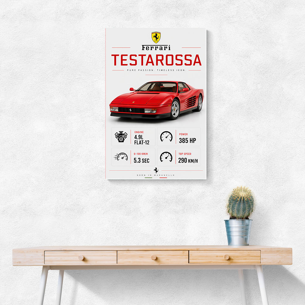 Red Ferrari Testarossa Stats Wall Art