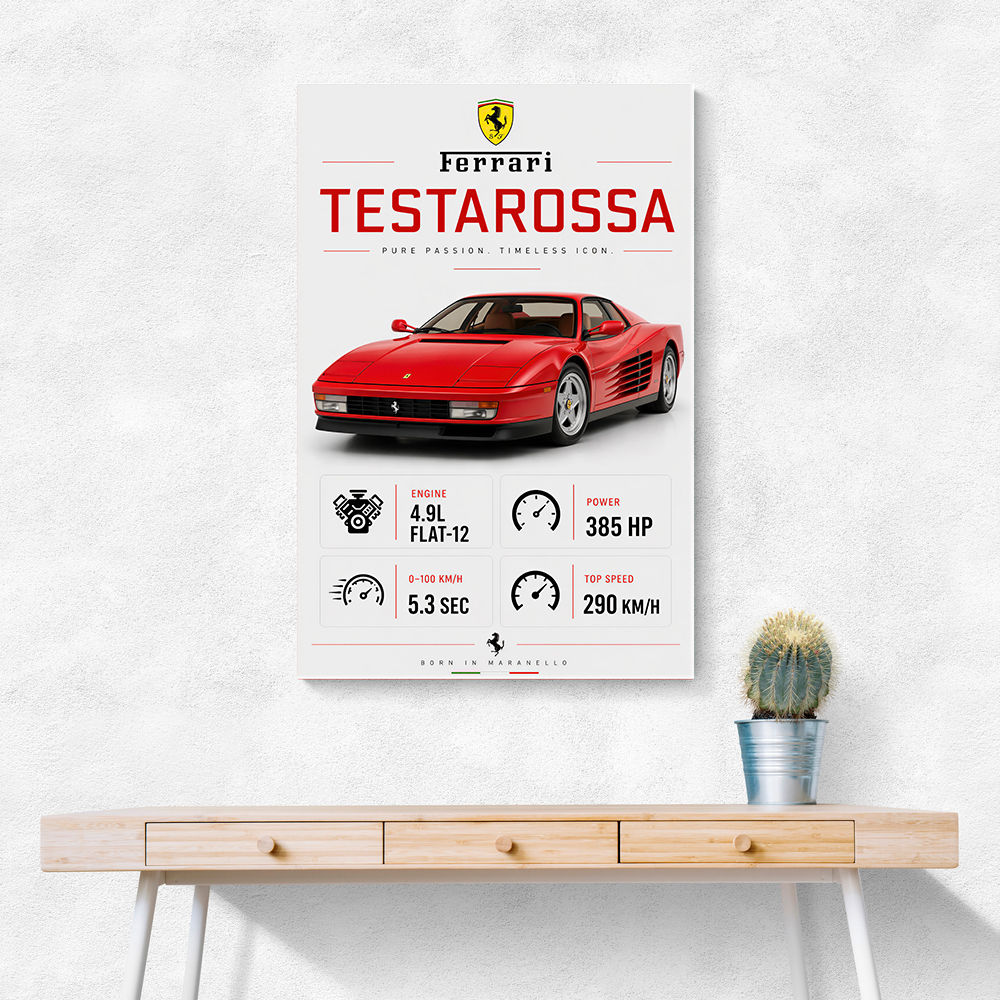 Red Ferrari Testarossa Stats Wall Art