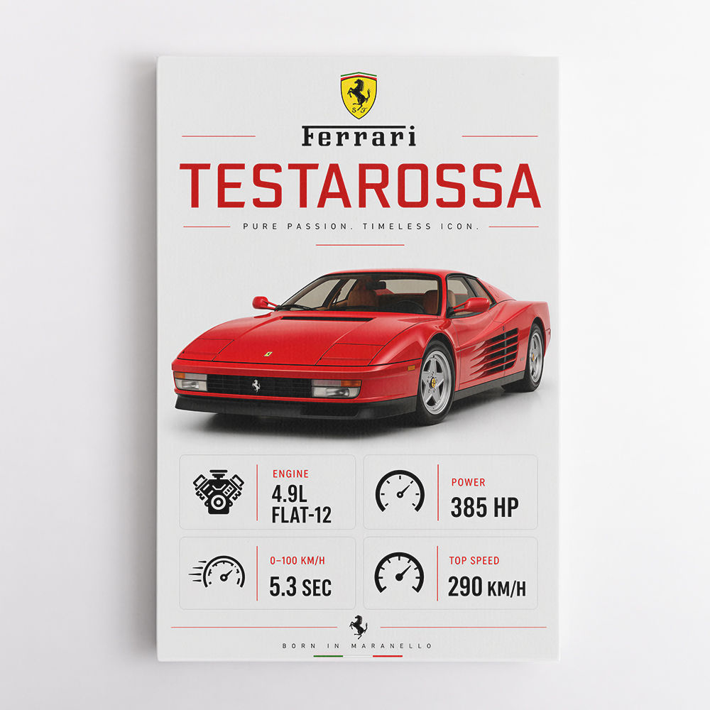 Red Ferrari Testarossa Stats Wall Art