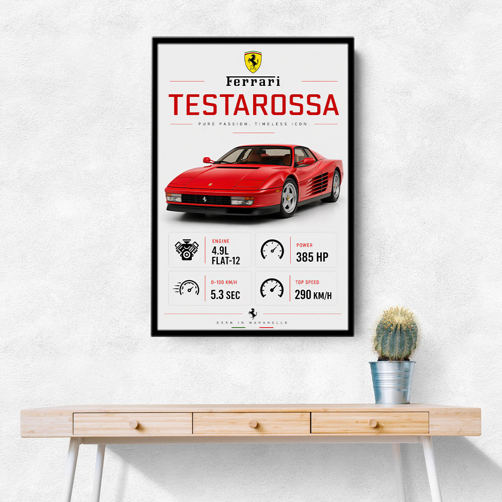 Red Ferrari Testarossa Stats Wall Art