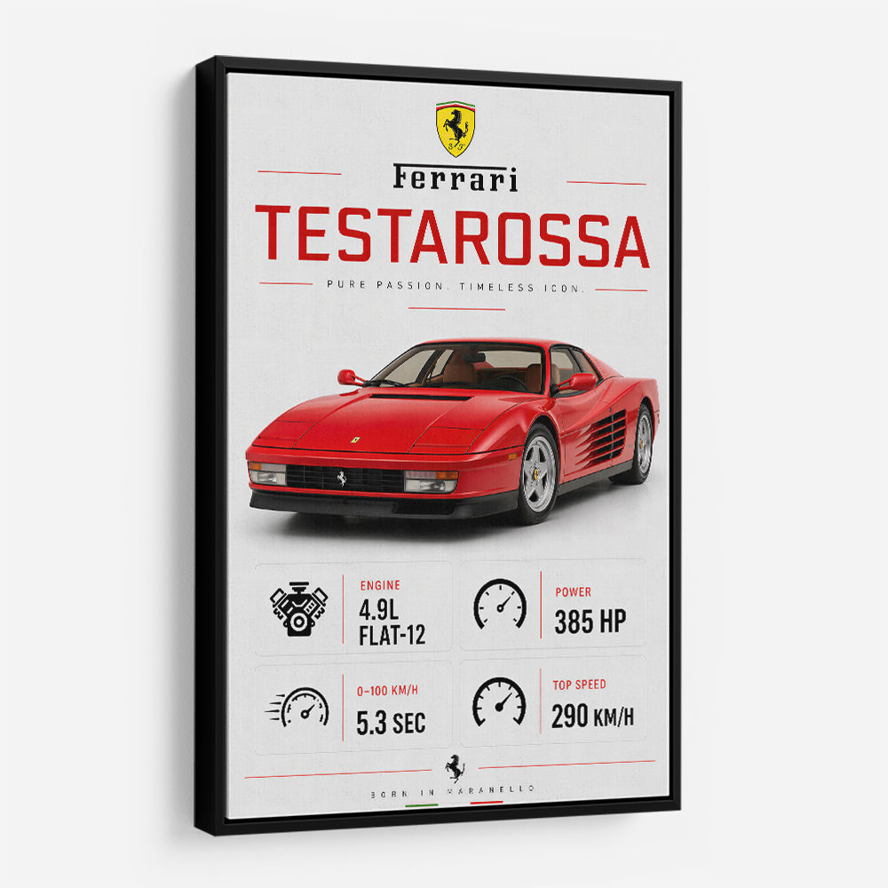 Red Ferrari Testarossa Stats Wall Art